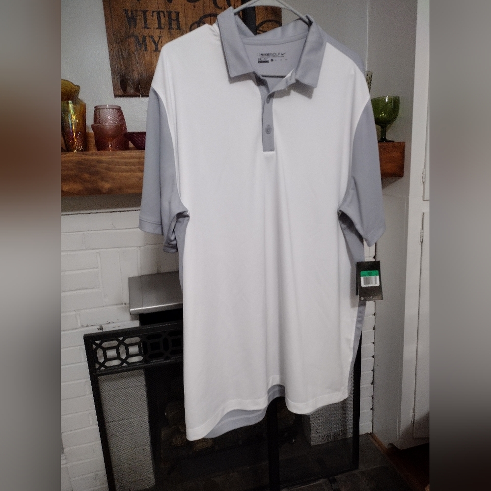 NEW Nike Golf Dri-Fit white and gray colorblock Polo